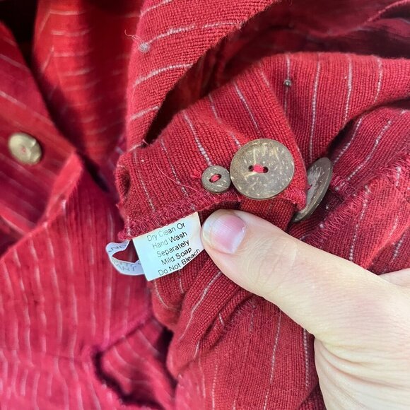 Yasuko Kurisaka Womens‎ Red Lagenlook Striped Button-Up Jacket- L - Picture 3 of 9